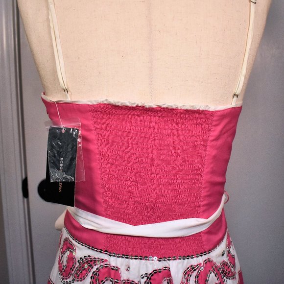 NWT BCBGMAXAZRIA Sequin Rose Dress - Spaghetti Strap Pink & White Striped Size 4 - Picture 7 of 9